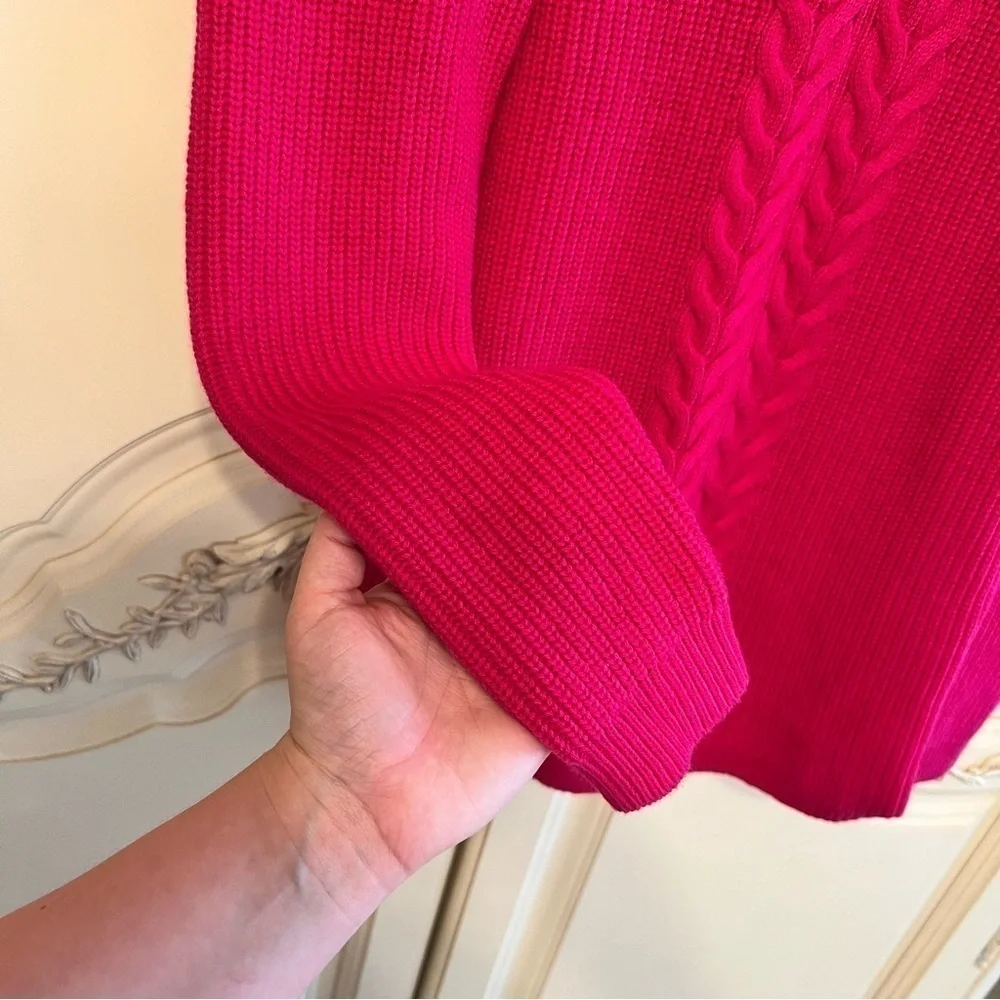 TALBOTS Cableknit Lamb’s Wool Sweater in Hot Pink, Size Small - Picture 5 of 8